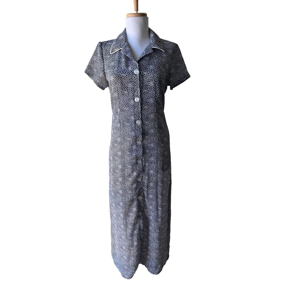 Esprit Black White Polka Dot Collared Short Cap Sleeve Long Dress Size 6